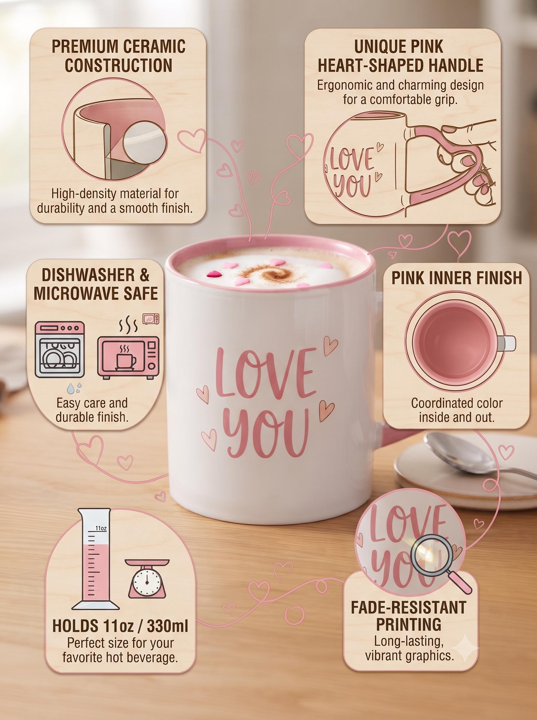 11oz Heart Pink Mug — personalised gift by Printora Gifts