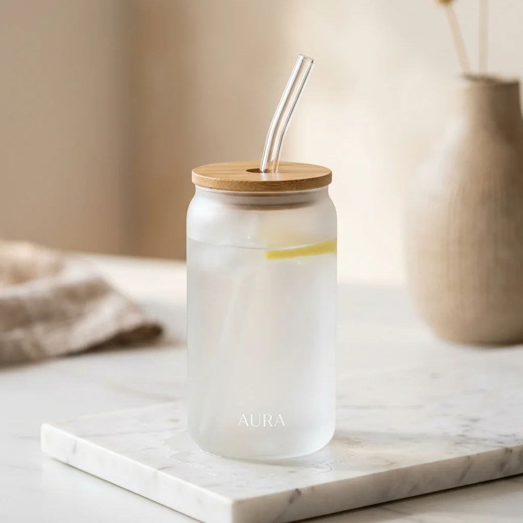16 OZ Glass Jar with Glass Straw — personalised gift by Printora Gifts