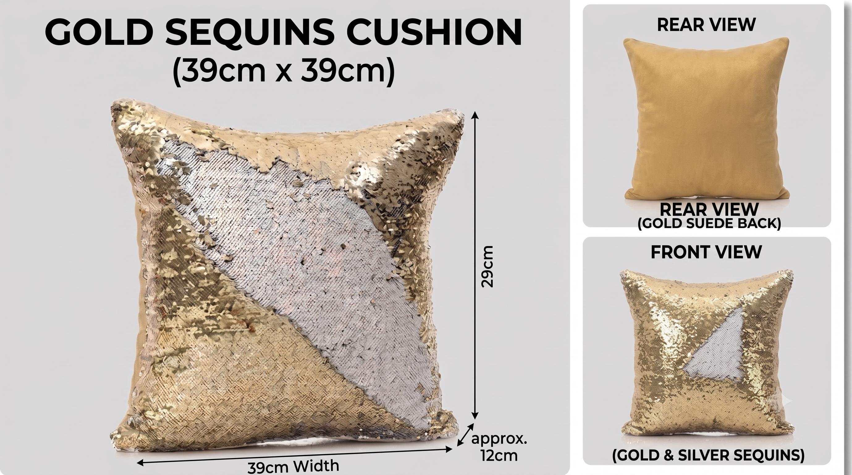 Gold Sequins Cushion — personalised gift by Printora Gifts