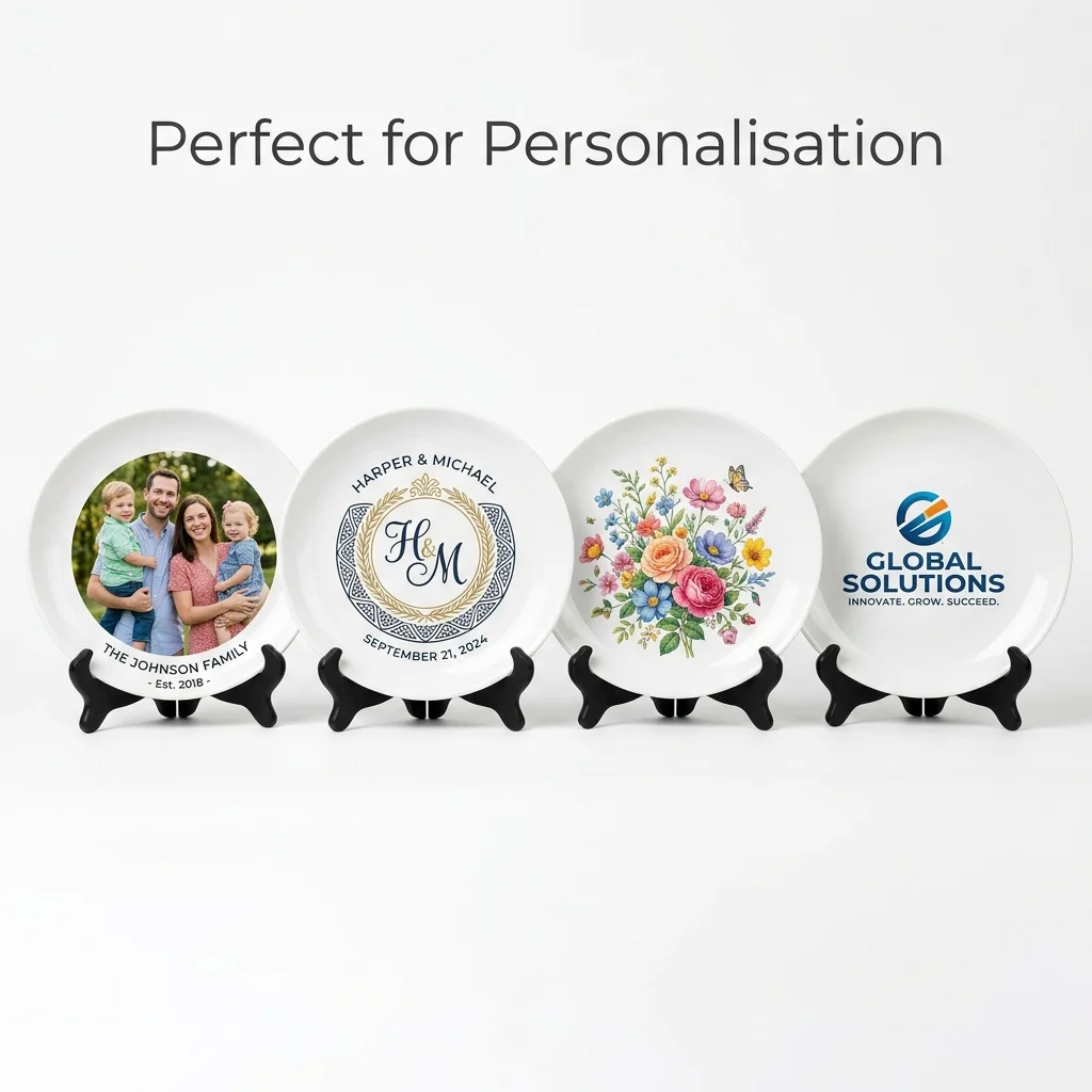 White Ceramic Plate with Stand — personalised gift by Printora Gifts